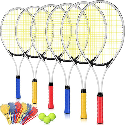 6 Pcs Tennis Rackets for Adult Recreational 6 Players 27'' Tennis Racket Set with 3 Balls Lightweight Tennis Rackets for Tennis Training Beginner with Overgrip and Bag