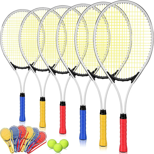 6 Pcs Tennis Rackets for Adult Recreational 6 Players 27'' Tennis Racket Set with 3 Balls Lightweight Tennis Rackets for Tennis Training Beginner with Overgrip and Bag