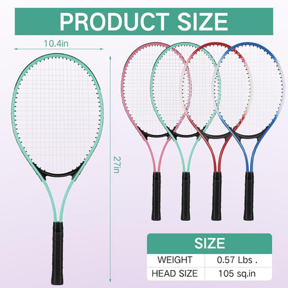 16 Pcs Tennis Rackets for Adult Recreational 8 Players 27" Tennis Racquet Bulk Lightweight Tennis Racket with 8 Tennis Balls for Training Beginners with Overgrips Carry Bag