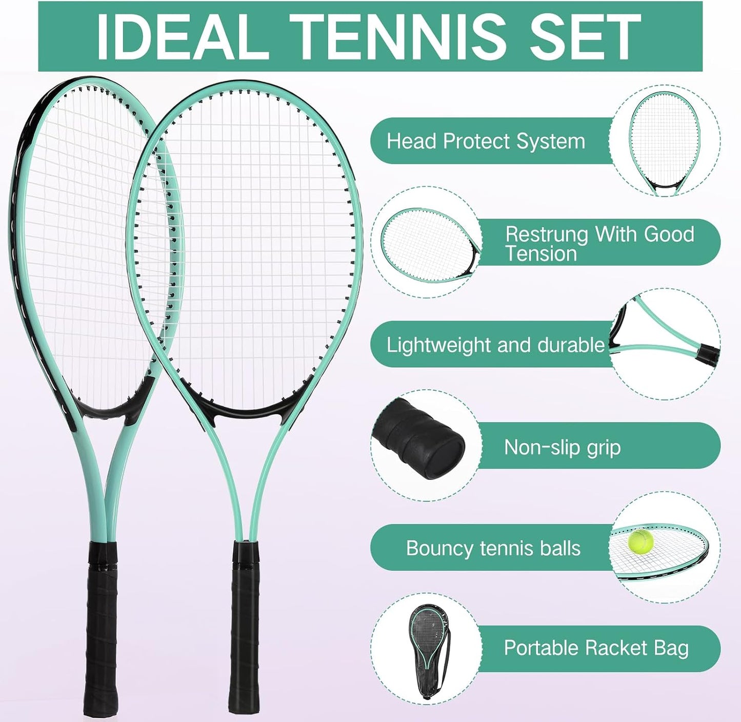 16 Pcs Tennis Rackets for Adult Recreational 8 Players 27" Tennis Racquet Bulk Lightweight Tennis Racket with 8 Tennis Balls for Training Beginners with Overgrips Carry Bag