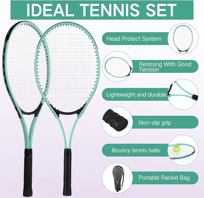 16 Pcs Tennis Rackets for Adult Recreational 8 Players 27" Tennis Racquet Bulk Lightweight Tennis Racket with 8 Tennis Balls for Training Beginners with Overgrips Carry Bag