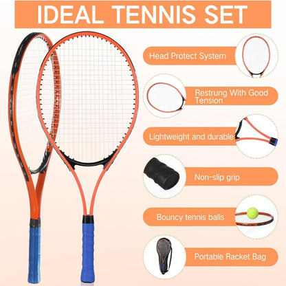 6 Pcs Tennis Rackets for Adult Recreational 6 Players 27'' Tennis Racket Set with 3 Balls Lightweight Tennis Rackets for Tennis Training Beginner with Overgrip and Bag