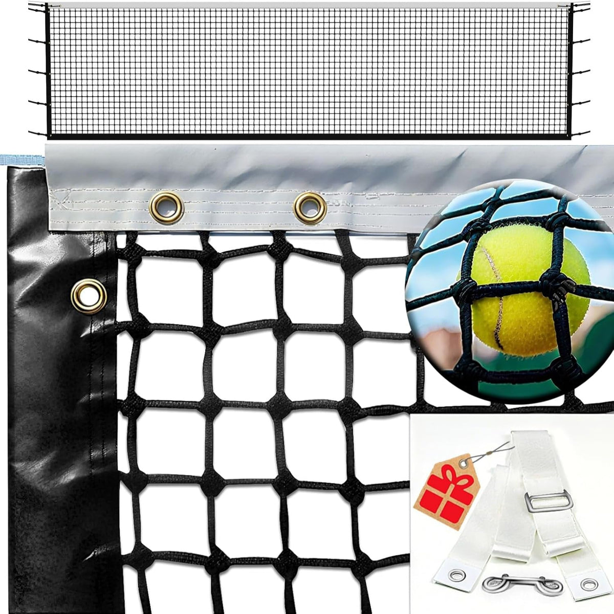 Tennis Net, Heavy Duty Professional Tennis Nets Thicken Court Net Standard 42 FT - Game Play Grade Replacement Portable Nets Nylon for Outdoor/Indoor Standard Courts [ Include Center Strap ]