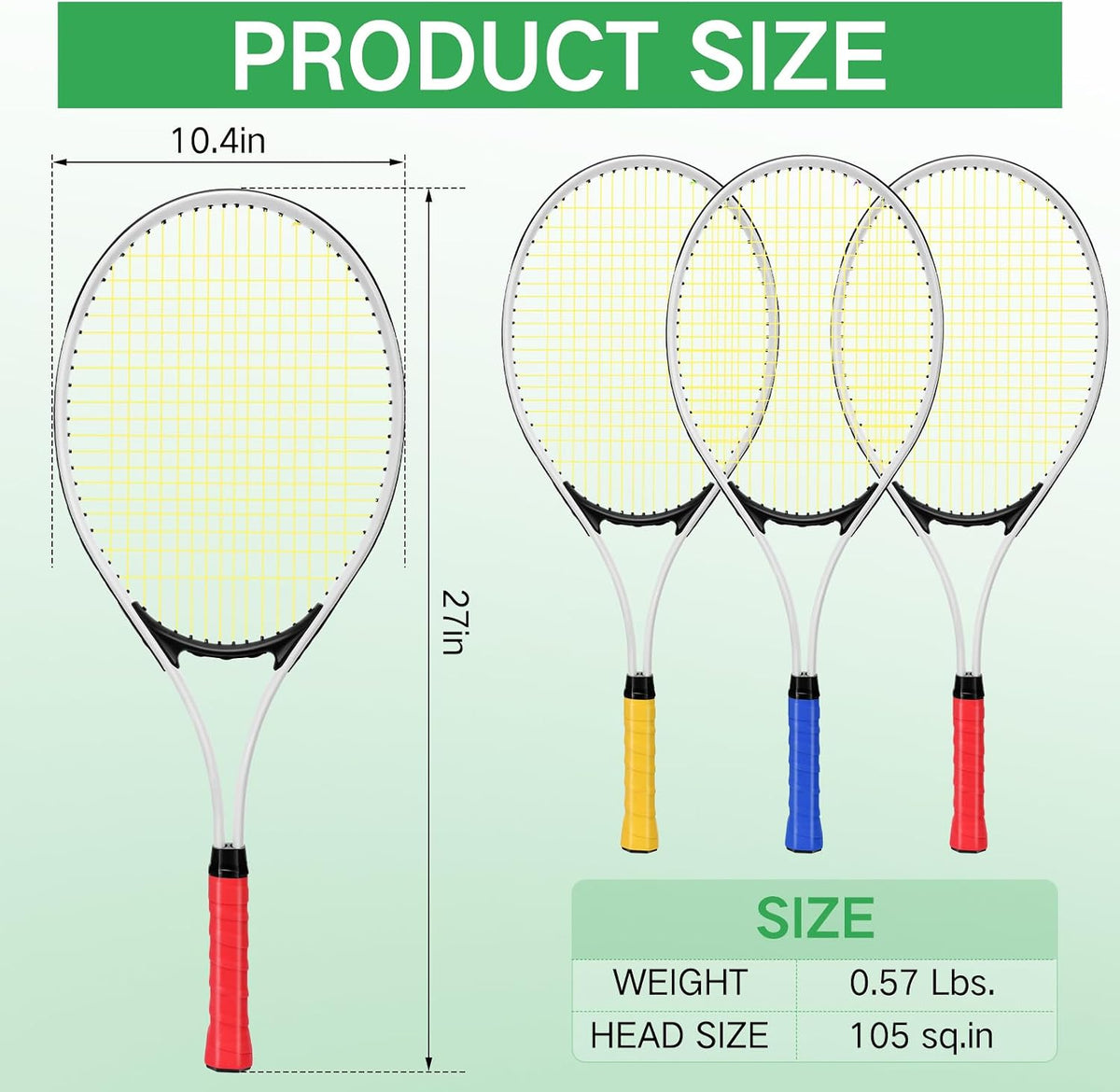 6 Pcs Tennis Rackets for Adult Recreational 6 Players 27'' Tennis Racket Set with 3 Balls Lightweight Tennis Rackets for Tennis Training Beginner with Overgrip and Bag
