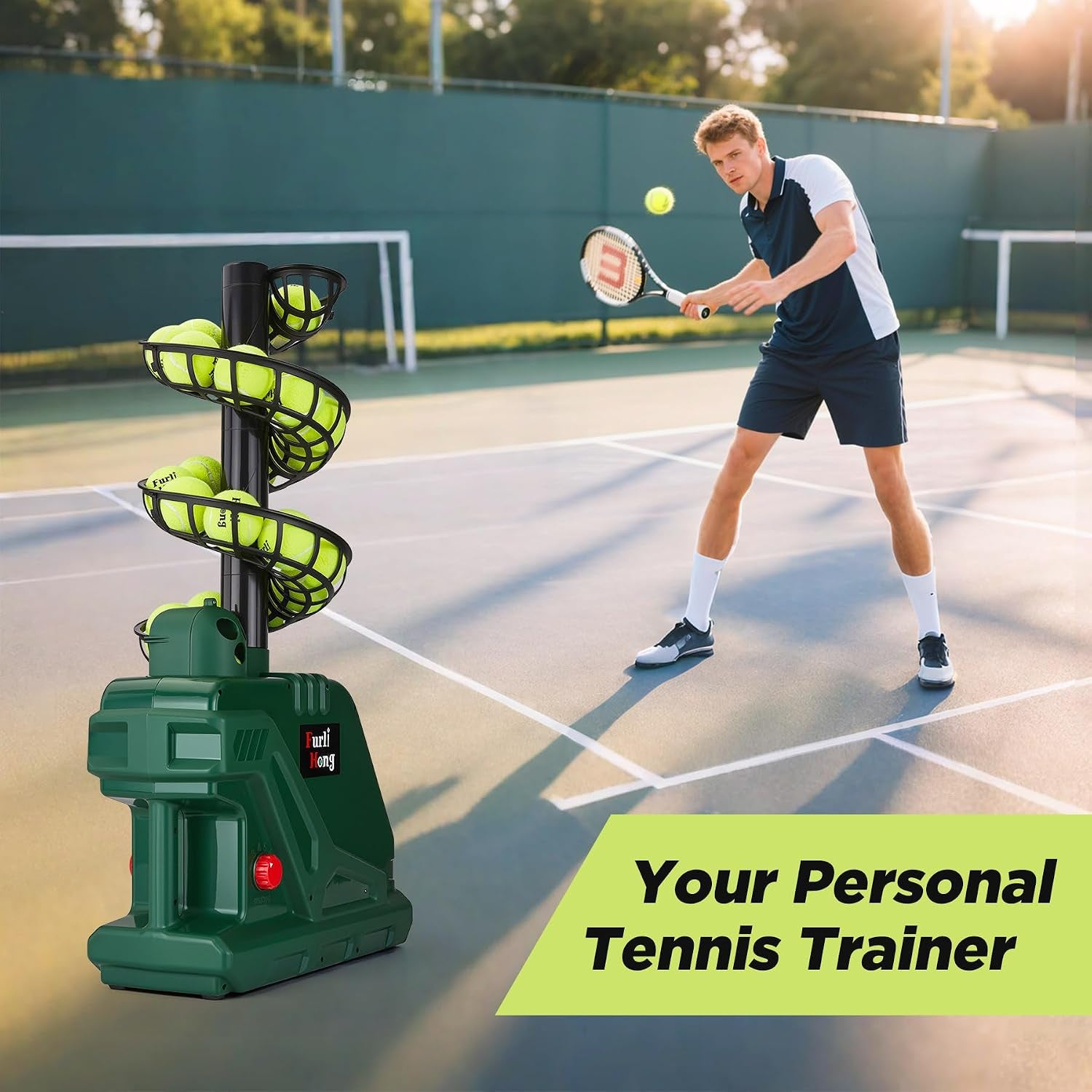 3819BH Portable Tennis Ball Machine – 5 Adjustable Angles, 2 Power Levels, 4 Serve Intervals, up to 30 MPH, for All Skill Levels Training