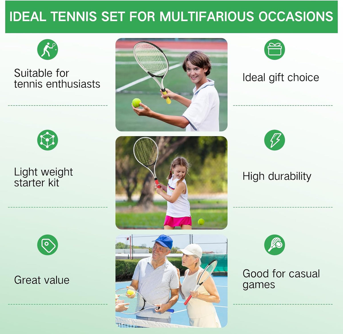 6 Pcs Tennis Rackets for Adult Recreational 6 Players 27'' Tennis Racket Set with 3 Balls Lightweight Tennis Rackets for Tennis Training Beginner with Overgrip and Bag