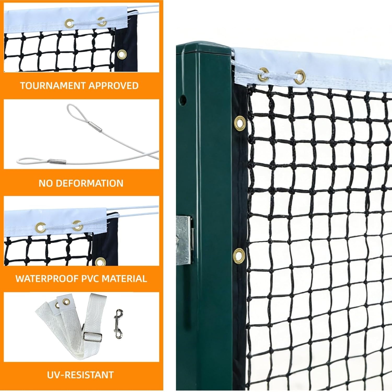 Professional Tennis Net 42 FT X 3.5 FT Double-Layer Non-Deforming Standard Replacement Tennis Net with 1.57 in Mesh Compatible with All Standard Outdoor Indoor Tennis Posts