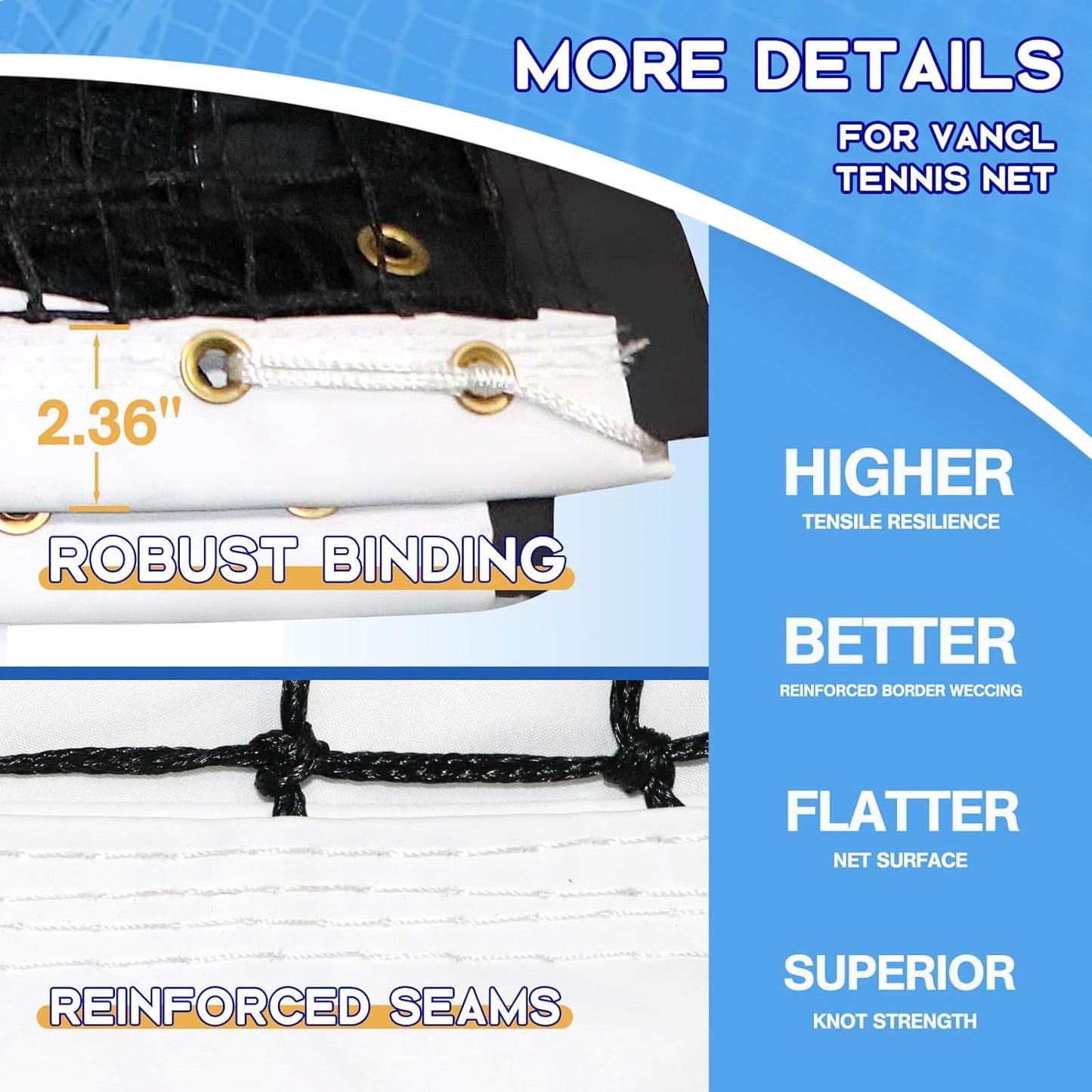 Tennis Net Outdoor Heavy Duty Professional Tennis Court Net Replacement Portable Tennis Net Nylon for Standard Tennis Courts [Includes 2 Fiberglass Dowels]