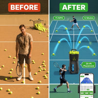 Pt-Smart Tennis Ball Machine: App Control with 12 Built-In Training Modes,6-Level Spin,28-Pt,75 MPH,32.6 Lbs,100+ Ball,5H Battery, Portable, for Tennis/Padel,Training, Practice,Beginners to Pros — Before & After