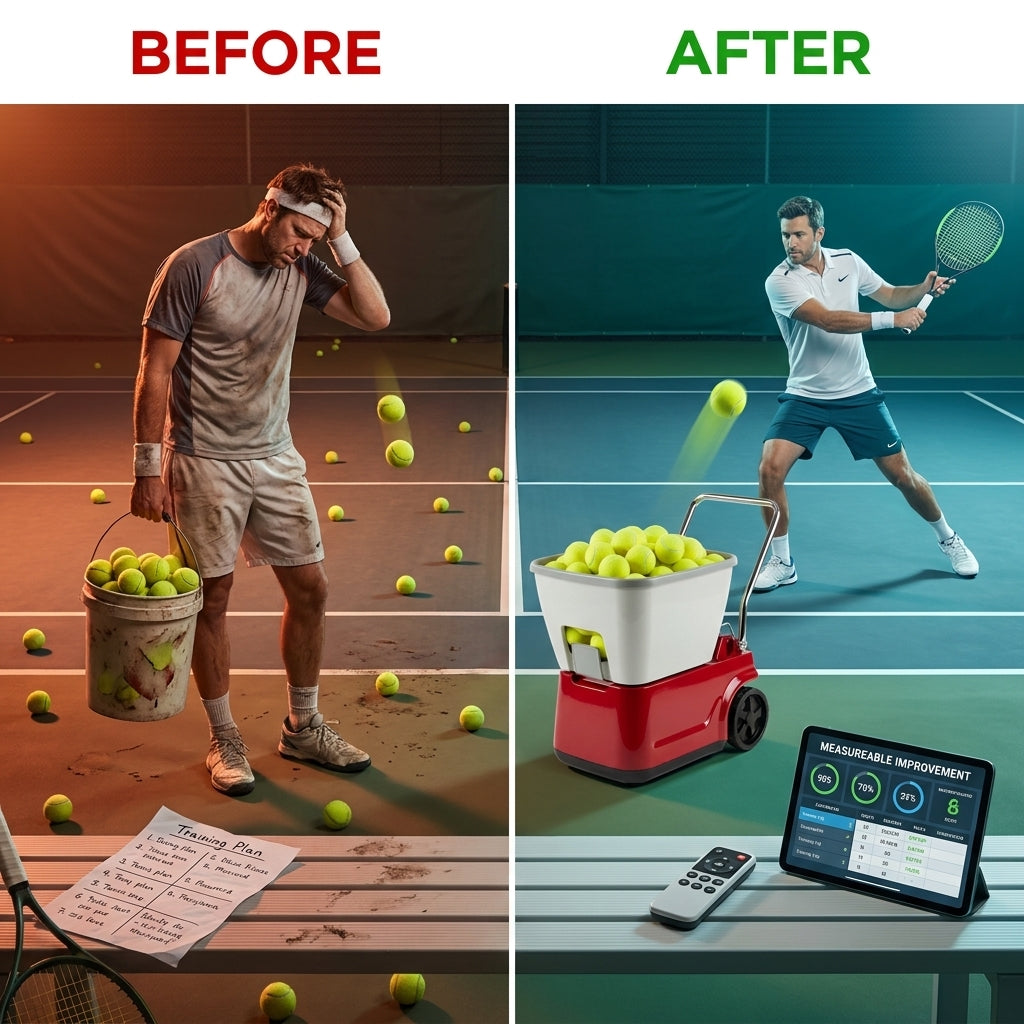 Sports Elite Tennis Ball Machine - Auto Portable Tennis Ball Launcher, Preloaded &amp; Custom Drills, Spin Control, Lob Elevation Switch, Ball Speed (Up to 80MPH), with Multi-Function Remote