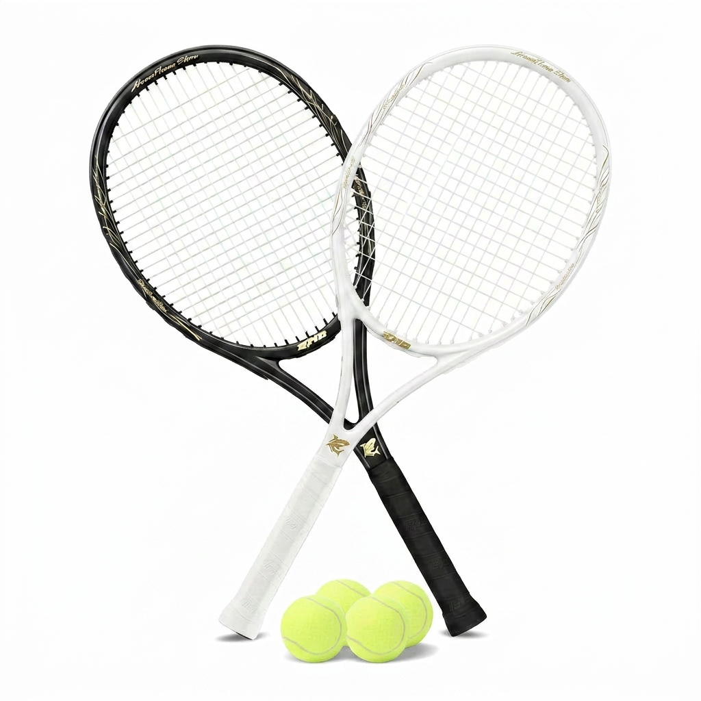Tennis Rackets - Super Value Set with Pre-Strung, Comfortable Handle, 27'' Tennis Racquet for Beginner, Includes 4 Tennis Balls, 2 Overgrips and 2 Tennis Bag — Studio Shot