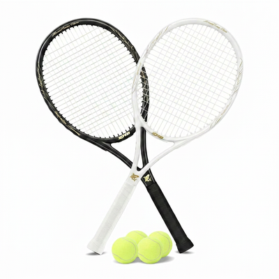 Tennis Racket Set Designed for Beginners, 2 Carbon Fiber Rackets, 4 Balls, 2 Carry Bags, 27 Inch