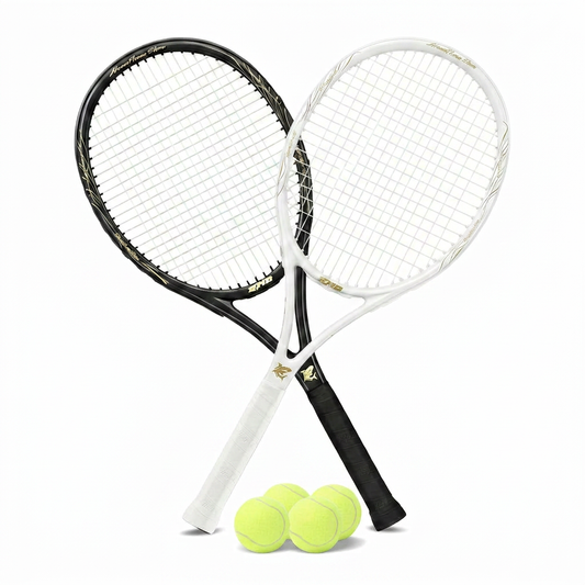 Tennis Rackets - Super Value Set with Pre-Strung, Comfortable Handle, 27'' Tennis Racquet for Beginner, Includes 4 Tennis Balls, 2 Overgrips and 2 Tennis Bag — Studio Shot