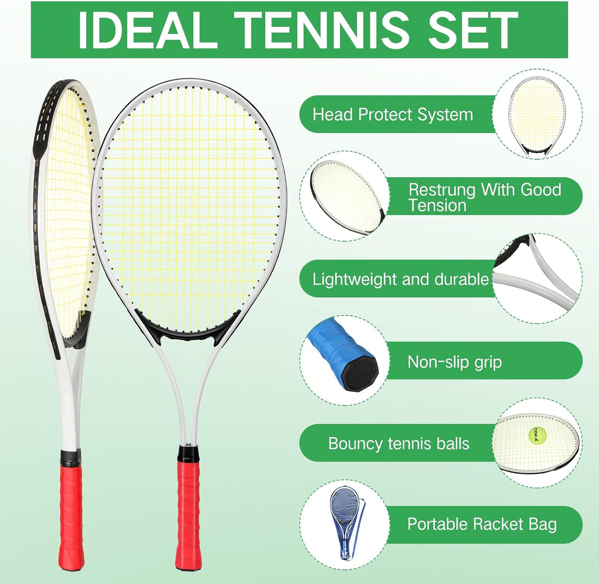 6 Pcs Tennis Rackets for Adult Recreational 6 Players 27'' Tennis Racket Set with 3 Balls Lightweight Tennis Rackets for Tennis Training Beginner with Overgrip and Bag