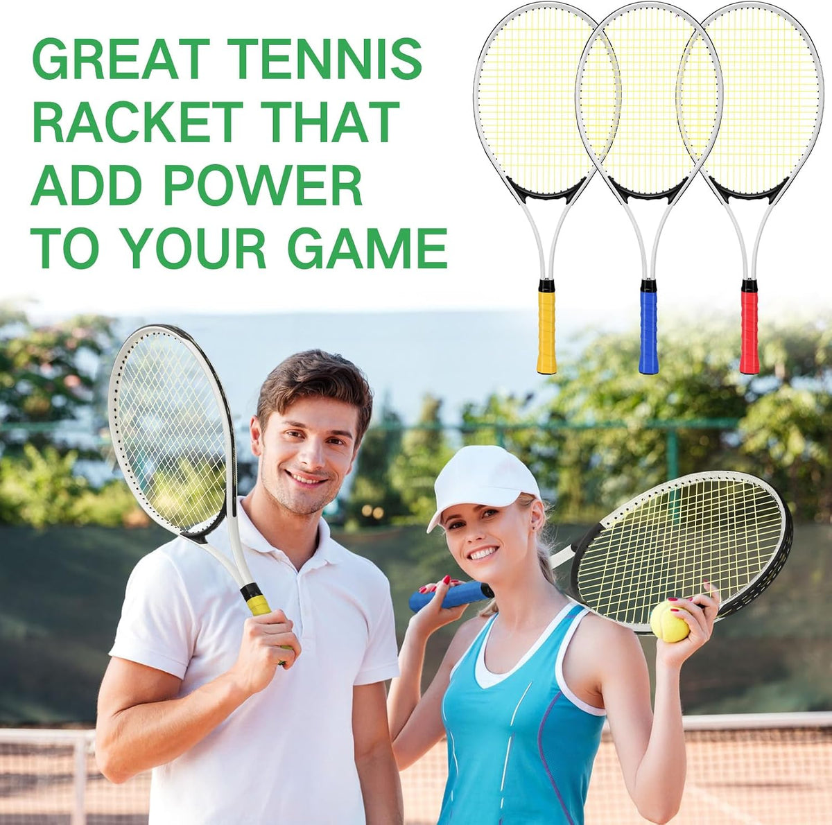 6 Pcs Tennis Rackets for Adult Recreational 6 Players 27'' Tennis Racket Set with 3 Balls Lightweight Tennis Rackets for Tennis Training Beginner with Overgrip and Bag