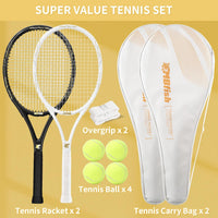 Tennis Rackets - Super Value Set with Pre-Strung, Comfortable Handle, 27'' Tennis Racquet for Beginner, Includes 4 Tennis Balls, 2 Overgrips and 2 Tennis Bag