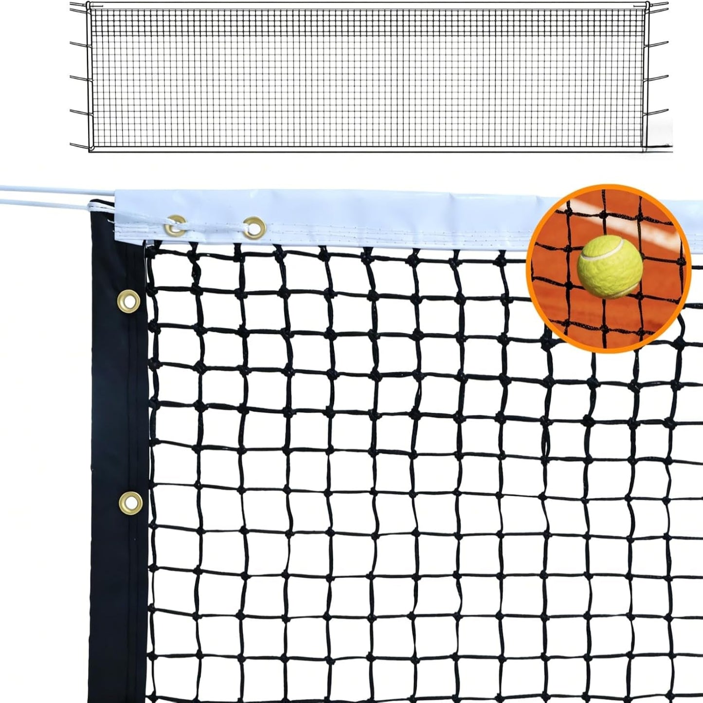 Professional Tennis Net 42 FT X 3.5 FT Double-Layer Non-Deforming Standard Replacement Tennis Net with 1.57 in Mesh Compatible with All Standard Outdoor Indoor Tennis Posts