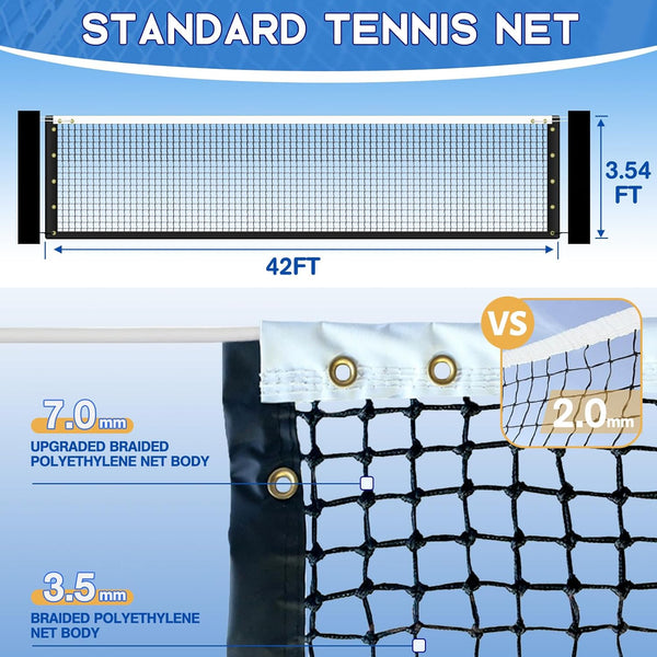 Tennis Net Outdoor Heavy Duty Professional Tennis Court Net Replacement Portable Tennis Net Nylon for Standard Tennis Courts [Includes 2 Fiberglass Dowels]