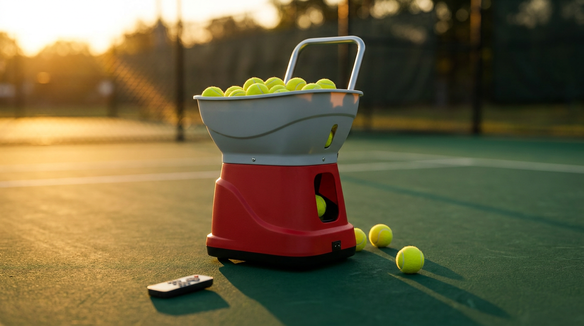 Sports Elite Tennis Ball Machine - Auto Portable Tennis Ball Launcher, Preloaded &amp; Custom Drills, Spin Control, Lob Elevation Switch, Ball Speed (Up to 80MPH), with Multi-Function Remote